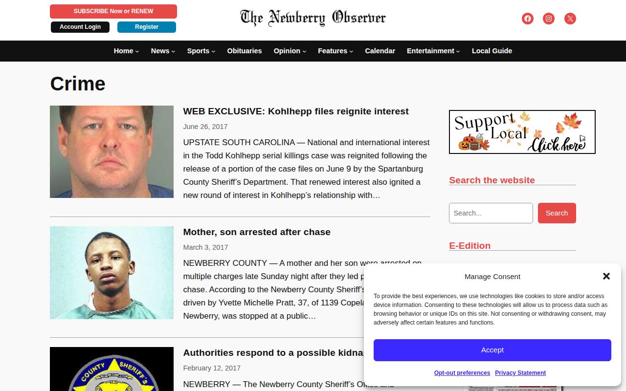 Newberry County crime news category record source