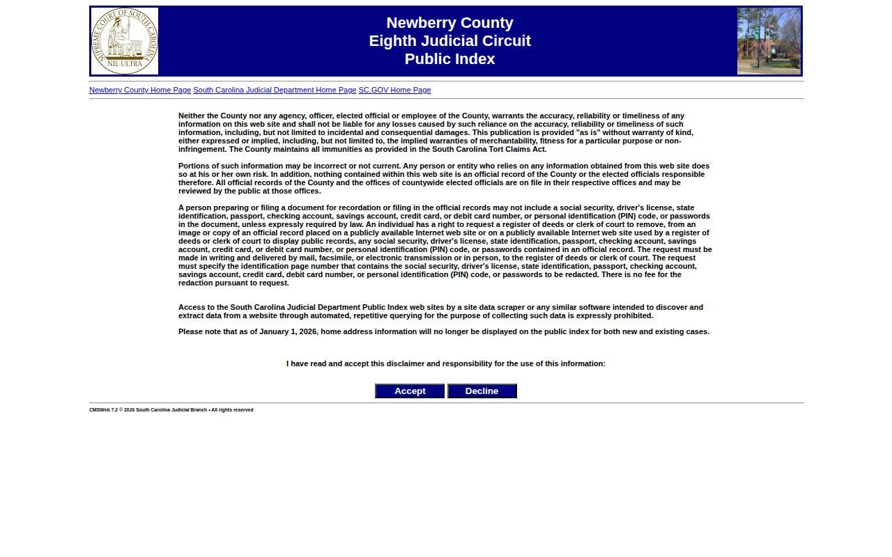 Newberry County court disposition search source