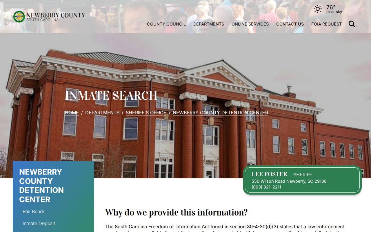 Newberry County inmate search and roster source