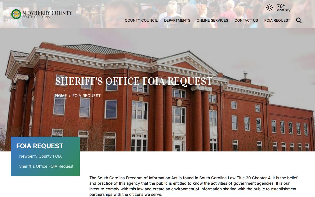 Newberry County booking record FOIA request source