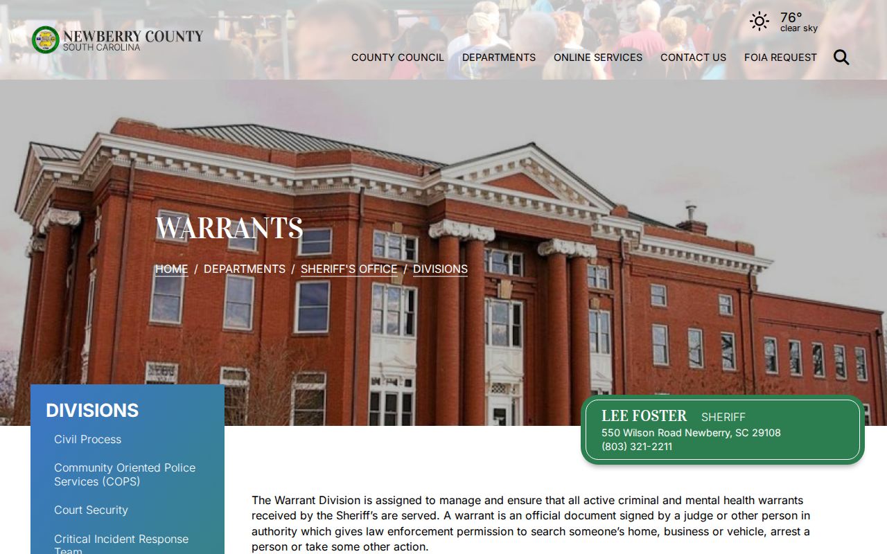 Newberry County warrant records source